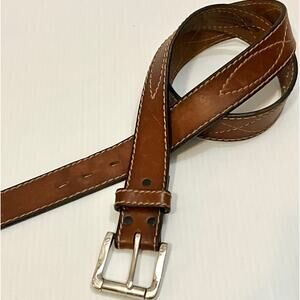 Silver Creek Leather Western Belt Silverplate Brass Embroidery Stitch Size 38